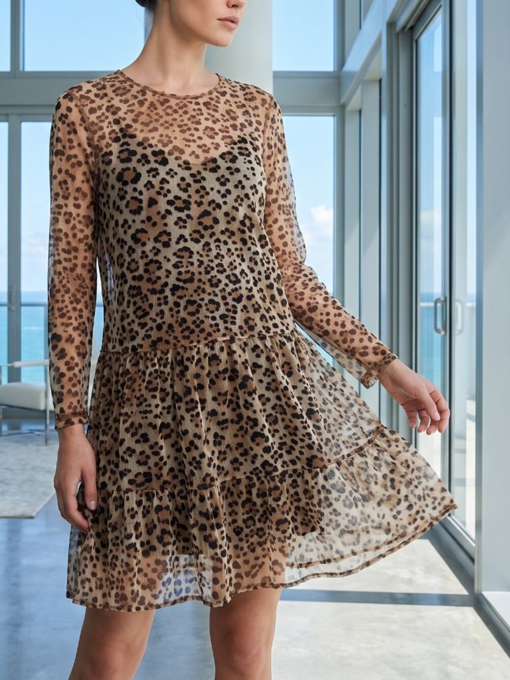 NEW! $725 R13 sheer leopard print dress with black slip underlay M